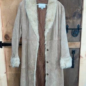 Wilsons Leather Tan Suede Coat with Cream Fur Trim